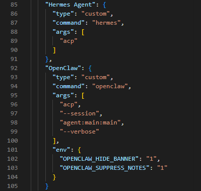 Custom agent configuration